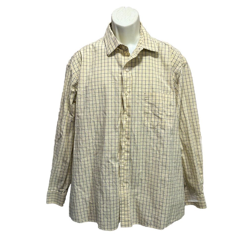 Club Room Regular Fit Yellow/Blue Striped‎ Long Sleeve Button Up Shirt Sz 18
